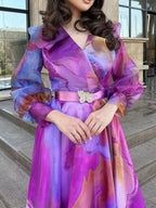 Gradient Print Mesh Long Dress
