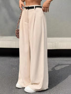 Elegant And Casual Wide-leg Straight Pants With Belt