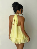 Chiffon Ruffle Halter Neck And Backless Mini&Short Dresses