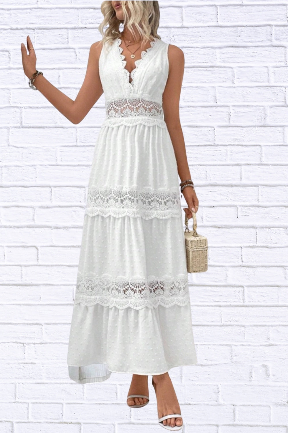 Plus Size Lace Swiss Dot Maxi Dress | Elegant & Flowy