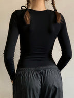 Printed Color-blocked V-neck Slim Fit Long-sleeved T-shirt