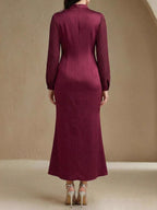 Crew Neck Long Sleeve Crimp Applique Maxi Dresses