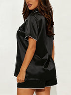 Satin Solid Color Trim Short Sleeves And Shorts Two-piece Loungewear Set