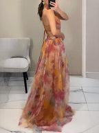 Mesh Floral Print Long Dress