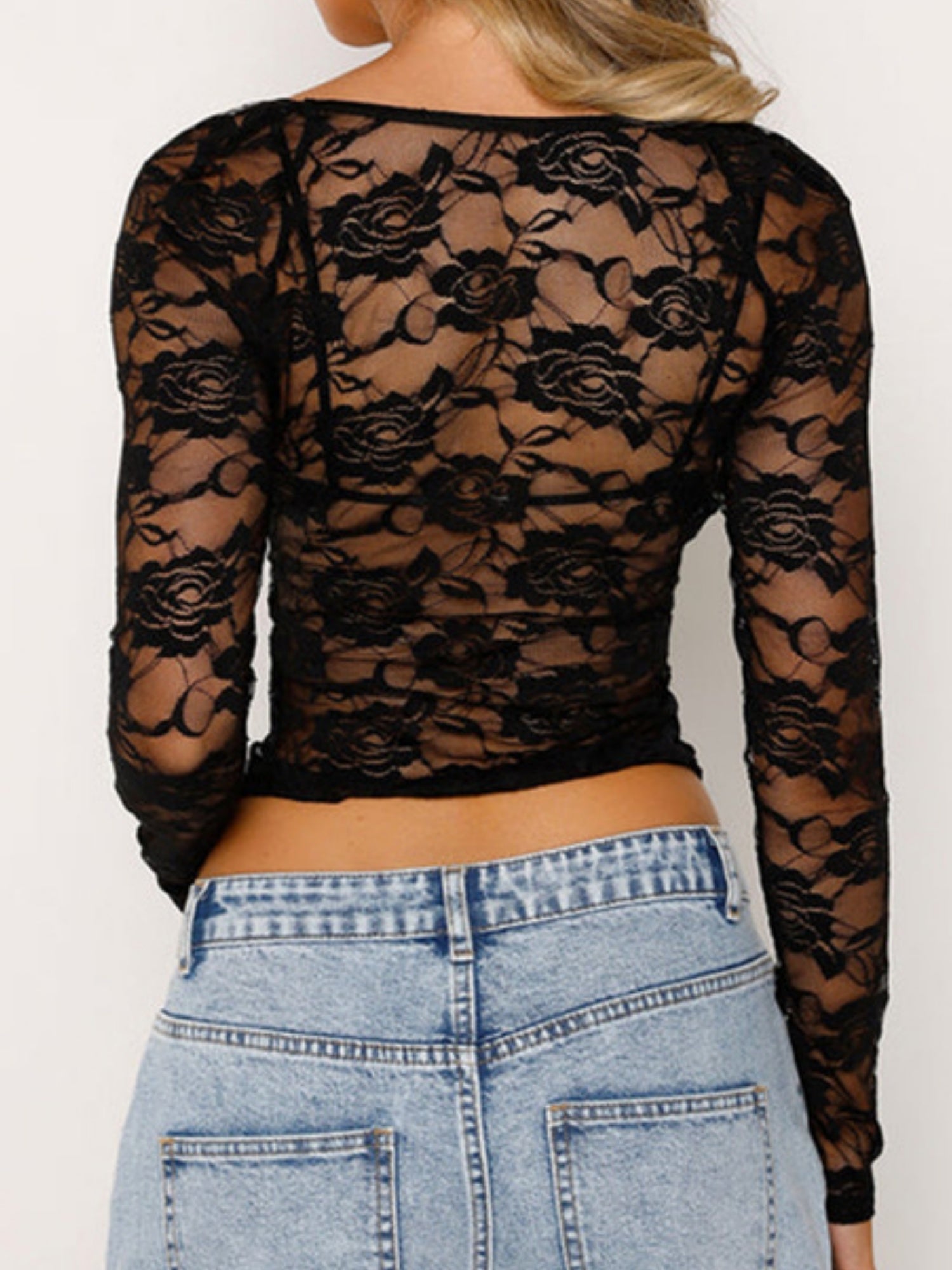 Lace See-through Camisole Long-sleeved Top 2-piece Sets