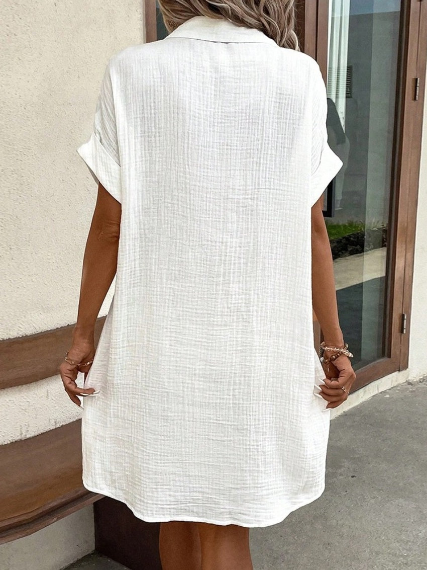 Casual Vacation Simple V-neck Button Short Dress