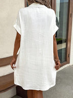 Casual Vacation Simple V-neck Button Short Dress