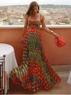 Color-blocked Print Spaghetti Strap Maxi Skirt Maxi Dresses