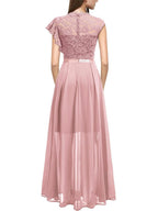 Lace Cutout Lace Patchwork Short-sleeved Long Dress