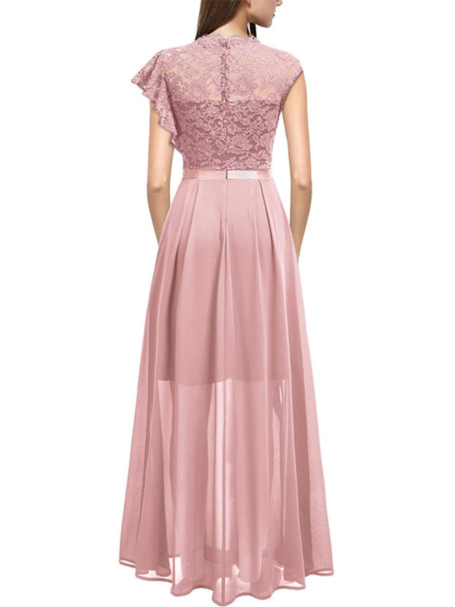 Lace Cutout Lace Patchwork Short-sleeved Long Dress