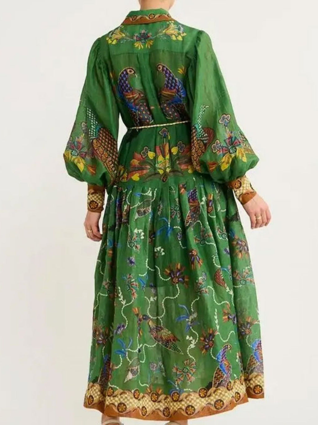Floral Print Bohemia Polo Collar Lantern Sleeves Maxi Dresses