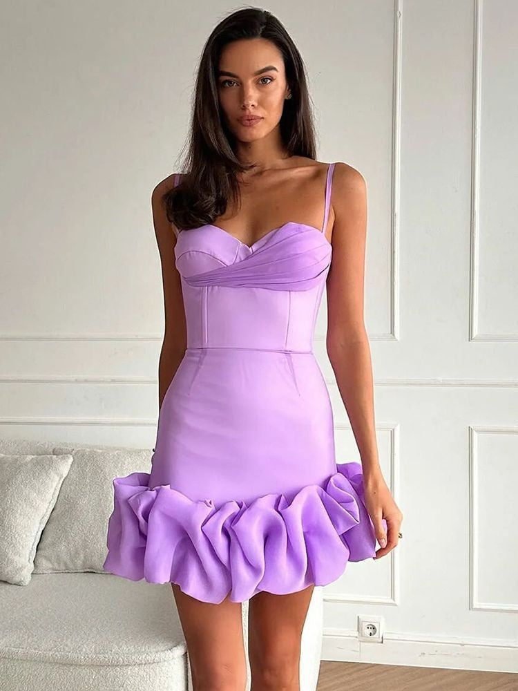 Pleated Skirt With Spaghetti Straps Slim Fit Mini&Short Dresses