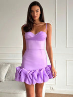 Pleated Skirt With Spaghetti Straps Slim Fit Mini&Short Dresses