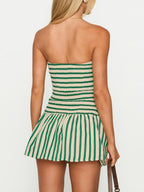 Stripes Backless Strapless Mini&Short Dresses