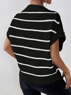 Stripes Color Matching Crew Neck Knitted T-shirt