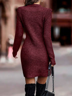 Crew Neck Long Sleeve Hip Knitting Mini&Short Dresses