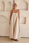 Agustina Luxe Long Contrasting Linen Dress Elevated Occasion Wear