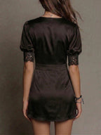 Satin Grace Puff Sleeve V-neck Commuting Mini&Short Dresses