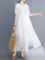 Embroidered Silk Round-Neck A-Line Dress