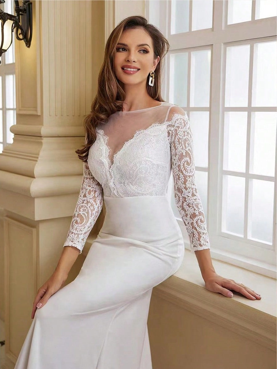 Lace Wedding Dress Trail Formal Dress Maxi Dresses