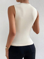 Pleated Mock Neck Tank Tops