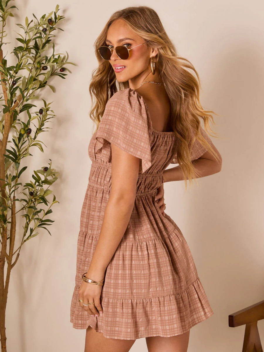 Backless Strapless Tie-up Plaid Mini Dress