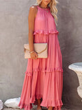 Ruffle Pleated Large Skirt Sleeveless Maxi Dresses