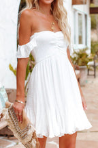 Smocked Square Neck Ruffle Strap Empire Waist Lettuce Hem Mini Dress