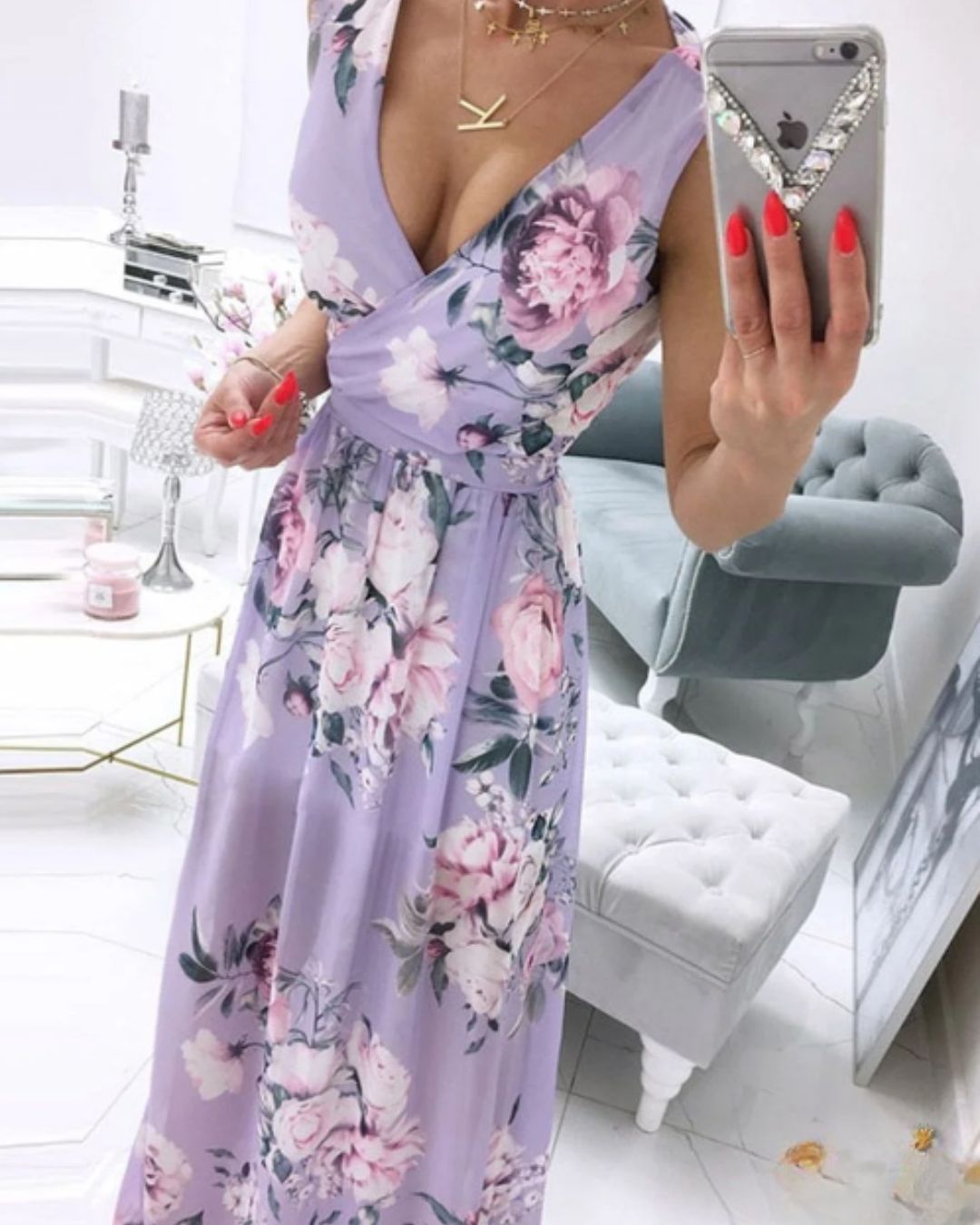 | Sleeveless Beach Dress in Deep V-Neck