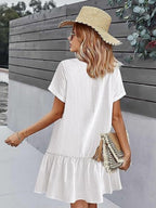 Single Row V-neck Loose-fit Short Sleeve Mini&Short Dresses