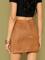 Suede Hip High Waist Zipper Short Skirt