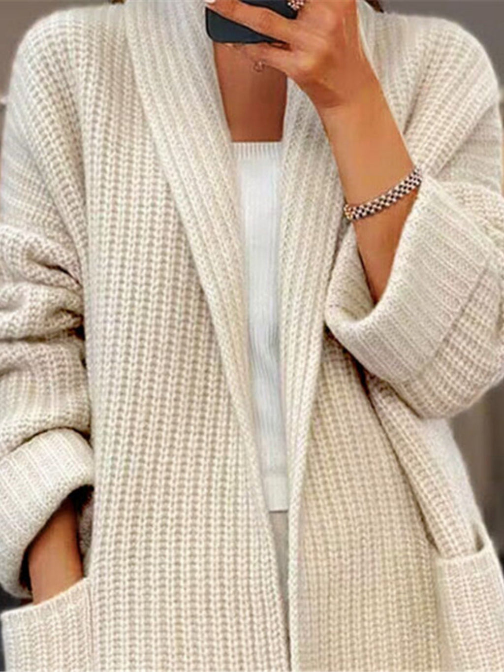V-neck Pocket Thickened Fleece-lined Cardigans