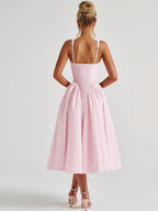 Plaid Print, Fitted Waist, Sexy Backless Halter Maxi Dress