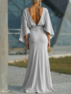 Backless Pleated Fitted Long Dress
