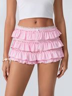 Y2K Bow Lace Multi-layered Wavy Lace Sweet Shorts
