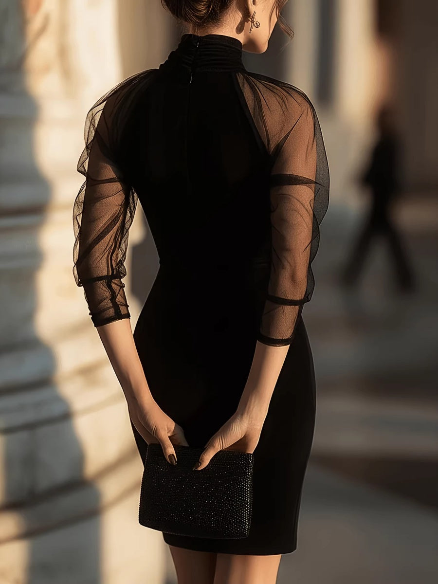 Mesh Perspective Splicing Temperament Banquet Mini&Short Dresses