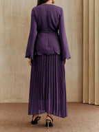 Applique Including Belt Pleats Maxi Dresses