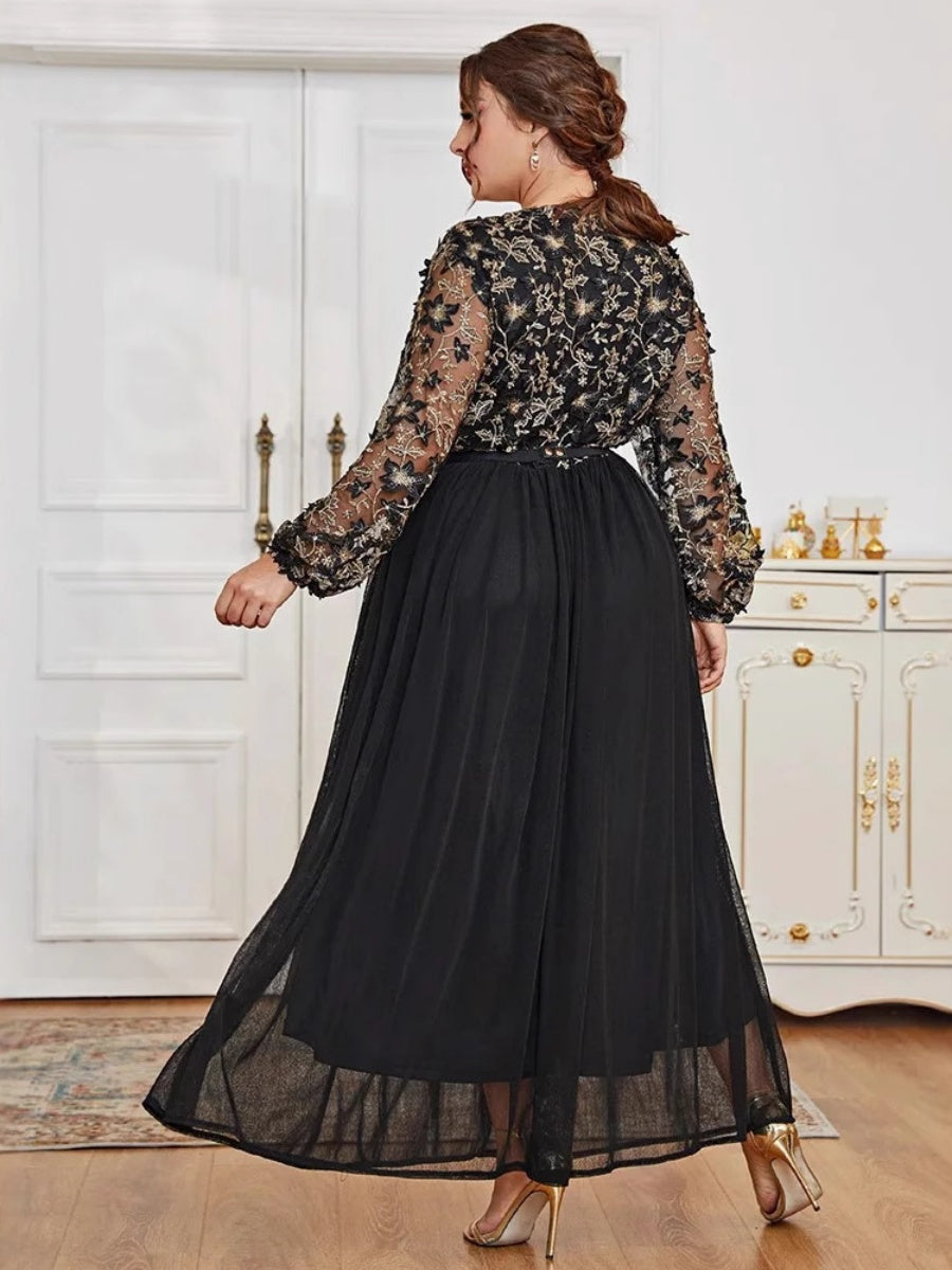 V-neck Black Splicing Formal Dress Banquet Maxi Dresses