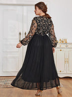 V-neck Black Splicing Formal Dress Banquet Maxi Dresses