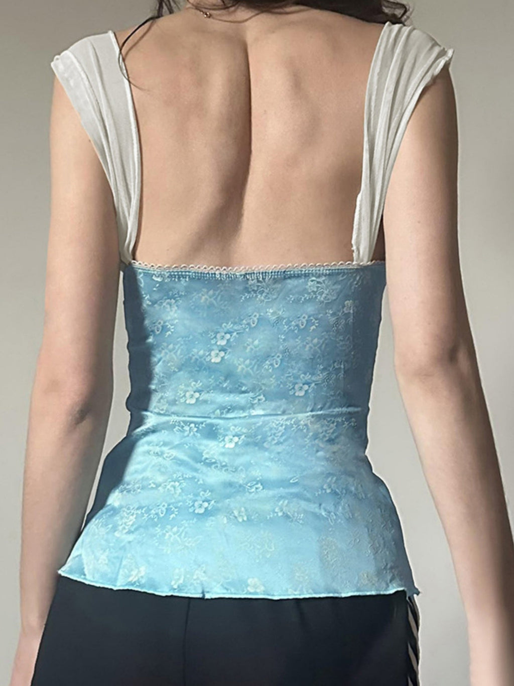Lace Trim Bow Print Slimming And Waist-cinching Backless Tank Top