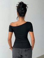 3D Butterfly Asymmetrical Neckline And Off-shoulder T-shirts
