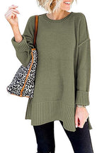 Drop Shoulder Side Split Loose Sweater