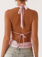 Sequined Halter Neck Backless Tie Sexy Suspenders
