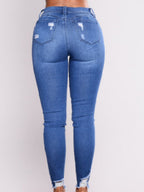 Washed Hole Stretch High-waisted And Slimming Pencil Pants Jeans