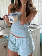 Bow Trim Suspender Shorts Sweet Home Decor 2-piece Sets
