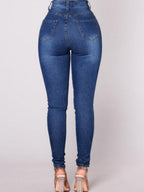 High-waisted Straight Leg Distressed Skinny Jeans