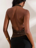 Glitter See-through Sway Neck Backless Tank Tops