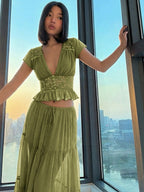 Silk Chiffon Cardigan T-shirt Loose See-through Long Dress With Tie