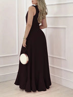 V-neck V-neck Irregular Hem High Waist Slit Temperament Maxi Dresses