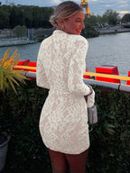 Lace Cutout Bodycon Bell Sleeves Mini&Short Dresses